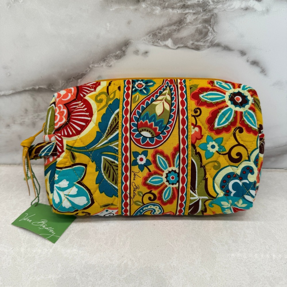 Vera Bradley Retired Provencal Cosmetic Bag Yellow Paisley Quilted Lined NWT